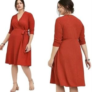 Torrid Red Terracotta Textured Above-The-Knee Side Tie Wrap Dress Size 1X